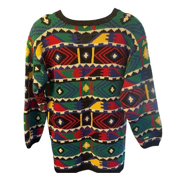 Nordstrom Vintage 90’s Classiques Entier Bold Geo V-Neck Sweater, Streetwear, S - Picture 2 of 5